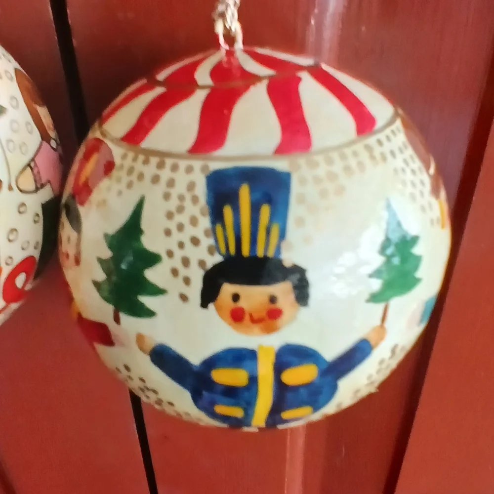 Hand painted wooden lacquered ornaments made by Foreside Co. in India (3)